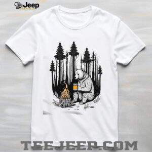 Grizzly Bear Drinking Coffee by the Campfire Forest T Shirt Grizzly Bear Drinking Coffee by the Campfire Forest T Shirt