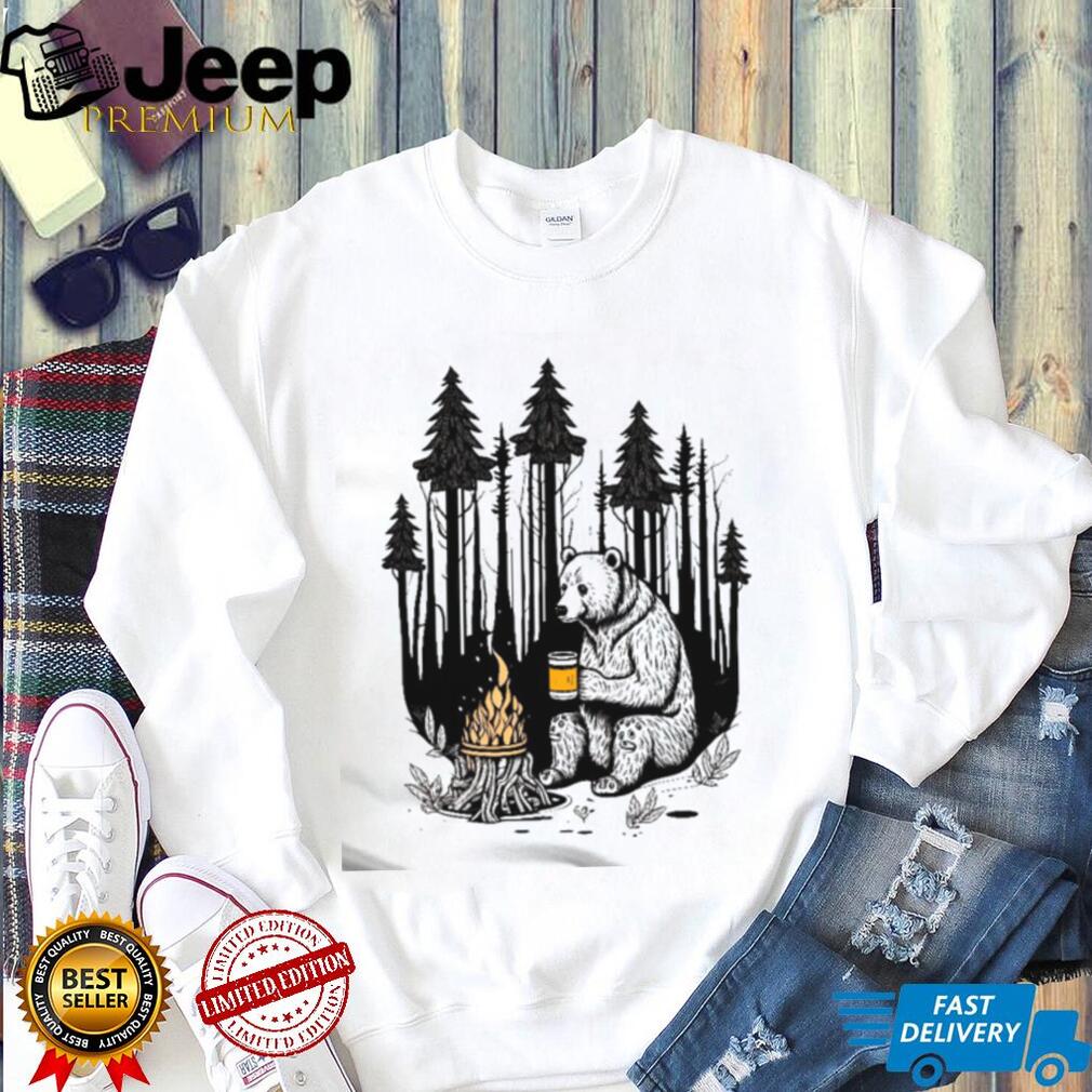 Grizzly Bear Drinking Coffee by the Campfire Forest T Shirt Grizzly Bear Drinking Coffee by the Campfire Forest T Shirt
