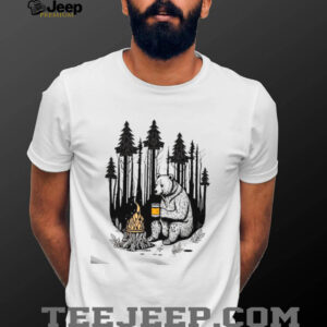 Grizzly Bear Drinking Coffee by the Campfire Forest T Shirt