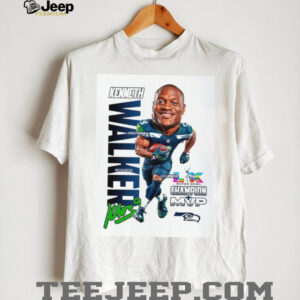 Kenneth Walker III Super Bowl LIX Champion MVP Caricature Tee Kenneth Walker III Super Bowl LIX Champion MVP Caricature Tee