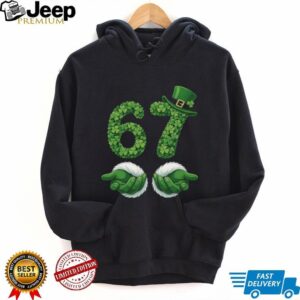 Lucky Number 67 Leprechaun Hat Shamrock Green Grinch Hands T Shirt