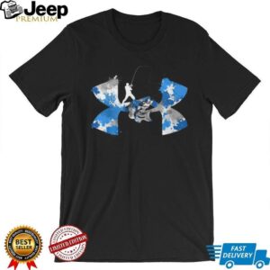 Men's Bass Fishing Graphic T Shirt Blue Splatter Hook & Reel Performance Tee