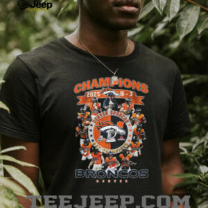 Denver Broncos 2025 AFC Champions 16 3 Season Roster Signatures T Shirt Denver Broncos 2025 AFC Champions 16 3 Season Roster Signatures T Shirt