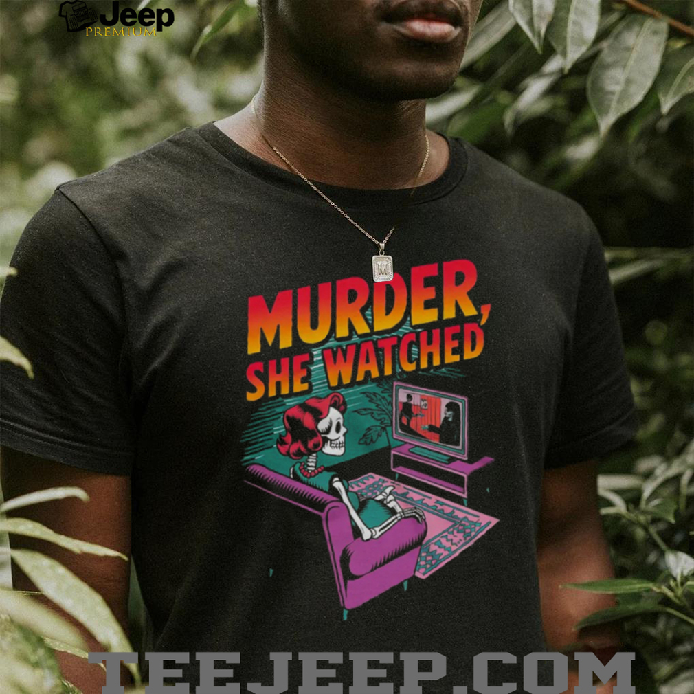 Murder She Watched Retro Skeleton Watching TV True Crime Shirt Murder She Watched Retro Skeleton Watching TV True Crime Shirt