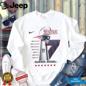 New England Patriots 7X Super Bowl Champions Dynasty History Tee New England Patriots 7X Super Bowl Champions Dynasty History Tee