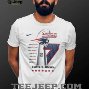 New England Patriots 7X Super Bowl Champions Dynasty History Tee