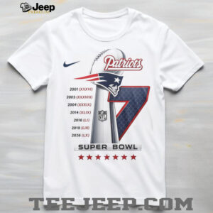 New England Patriots 7X Super Bowl Champions Dynasty History Tee