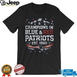 New England Patriots Champions in Blue and Red Est. 1960 Vintage T Shirt