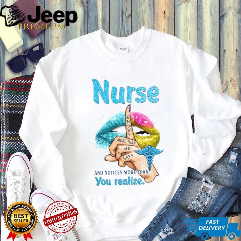 Nurse Knows More Than She Says Medical Professional Glitter Graphic Tee Nurse Knows More Than She Says Medical Professional Glitter Graphic Tee