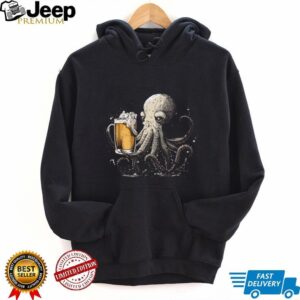 Octopus Holding Beer Mug Funny Nautical Illustration T Shirt