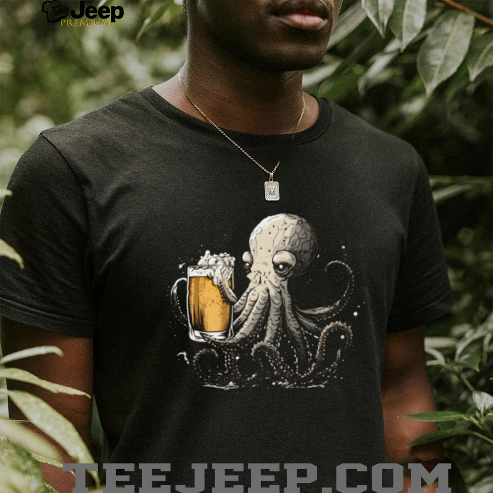 Octopus Holding Beer Mug Funny Nautical Illustration T Shirt Octopus Holding Beer Mug Funny Nautical Illustration T Shirt