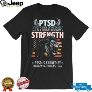 PTSD Strength Lion Military Veteran Support American Flag T Shirt