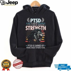 PTSD Strength Lion Military Veteran Support American Flag T Shirt