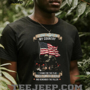 Patriotic Veteran Kneeling at Cross American Flag Memorial T Shirt Patriotic Veteran Kneeling at Cross American Flag Memorial T Shirt