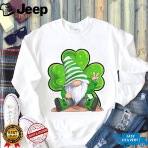 Peaceful Garden Gnome with Shamrock and Peace Sign Design T Shirt