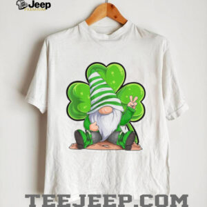 Peaceful Garden Gnome with Shamrock and Peace Sign Design T Shirt
