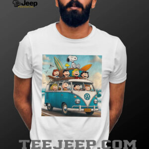 Peanuts Gang Summer Road Trip Blue Volkswagen Bus Beach Surfing T Shirt