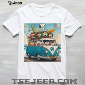 Peanuts Gang Summer Road Trip Blue Volkswagen Bus Beach Surfing T Shirt