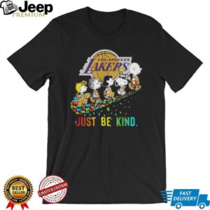 Peanuts Just Be Kind Lakers Autism Awareness Puzzle Piece T Shirt