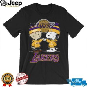 Peanuts Snoopy and Charlie Brown Lakers Fist Bump Sports T Shirt