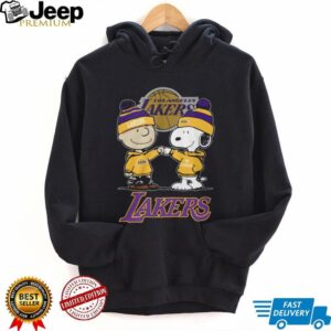 Peanuts Snoopy and Charlie Brown Lakers Fist Bump Sports T Shirt