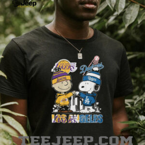 Peanuts Snoopy and Charlie Brown Los Angeles Lakers and Dodgers Fist Bump T Shirt