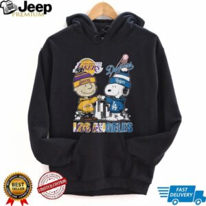 Peanuts Snoopy and Charlie Brown Los Angeles Lakers and Dodgers Fist Bump T Shirt