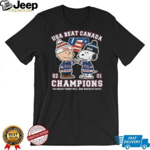 Peanuts Snoopy and Charlie Brown USA Hockey Champions 2026 Winter Olympics T Shirt Peanuts Snoopy and Charlie Brown USA Hockey Champions 2026 Winter Olympics T Shirt