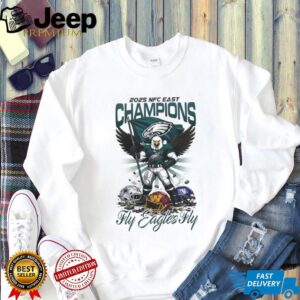 Philadelphia Eagles 2025 NFC East Champions T Shirt Fly Eagles Fly Mascot Graphic Tee