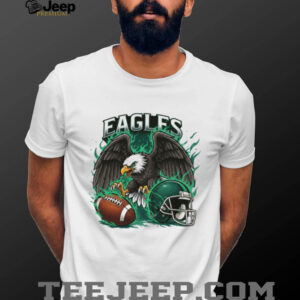 Philadelphia Eagles Graphic Shirt Angry Eagle & Helmet Green Flame