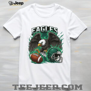 Philadelphia Eagles Graphic Shirt Angry Eagle & Helmet Green Flame