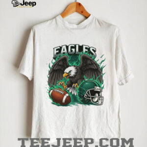 Philadelphia Eagles Graphic Shirt Angry Eagle & Helmet Green Flame