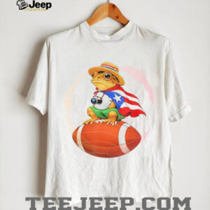 Puerto Rico Flag Frog Wearing Straw Hat on Football Sports Mascot Tee