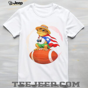 Puerto Rico Flag Frog Wearing Straw Hat on Football Sports Mascot Tee