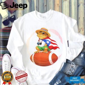 Puerto Rico Flag Frog Wearing Straw Hat on Football Sports Mascot Tee