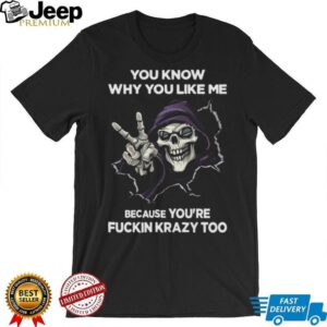 Purple Hooded Skeleton “Fuckin Krazy Too” Peace Sign Tee Purple Hooded Skeleton “Fuckin Krazy Too” Peace Sign Tee