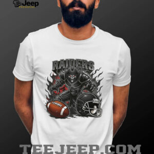 Raiders Skeleton Warrior Football T Shirt Dark Smoke & Flames