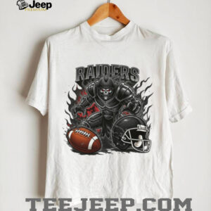 Raiders Skeleton Warrior Football T Shirt Dark Smoke & Flames