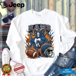 Rams Blue Power Mascot Football Shirt Charging Ram with Flames Rams Blue Power Mascot Football Shirt Charging Ram with Flames