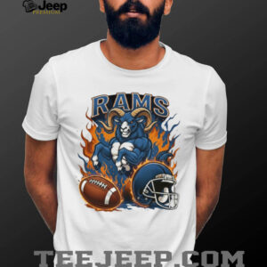 Rams Blue Power Mascot Football Shirt Charging Ram with Flames