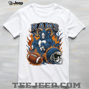 Rams Blue Power Mascot Football Shirt Charging Ram with Flames