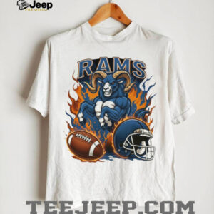Rams Blue Power Mascot Football Shirt Charging Ram with Flames