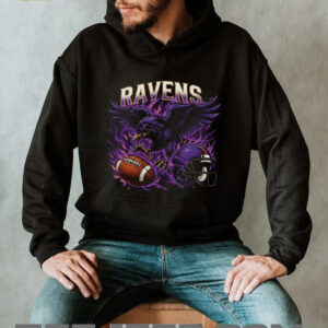 Ravens Purple Fire Football Mascot Black Tee