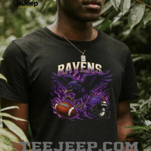 Ravens Purple Fire Football Mascot Black Tee