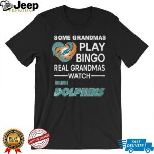 Real Grandmas Watch Miami Dolphins T Shirt Sparkle Heart NFL Football Fan Tee