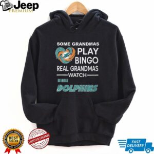 Real Grandmas Watch Miami Dolphins T Shirt Sparkle Heart NFL Football Fan Tee