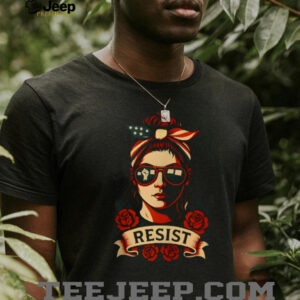 Resist Patriotic Woman American Flag Bandana Empowerment T Shirt