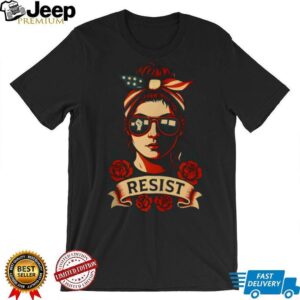 Resist Patriotic Woman American Flag Bandana Empowerment T Shirt