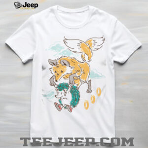 Retro Fox and Hedgehog Flying Sketch Art Animal Illustration T Shirt