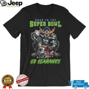 Road To The Super Bowl Seahawks Mascot vs Patriots Helmet Shirt Road To The Super Bowl Seahawks Mascot vs Patriots Helmet Shirt
